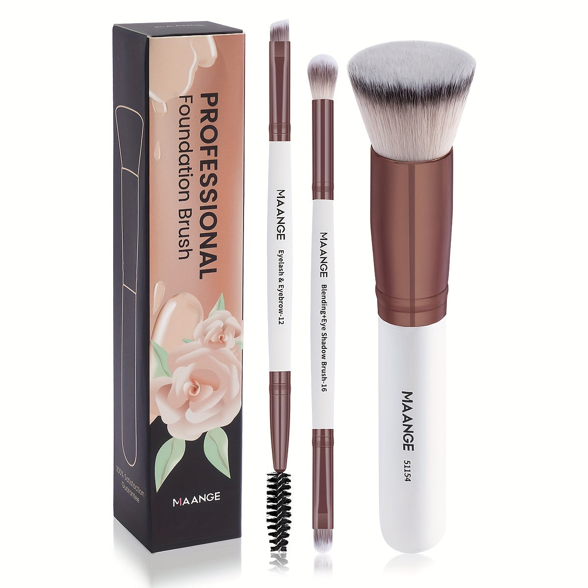 Set visage 3 pièces : pinceaux fond de teint, blush et cils, poils doux, livré avec boîte portable pour maquillage pratique.