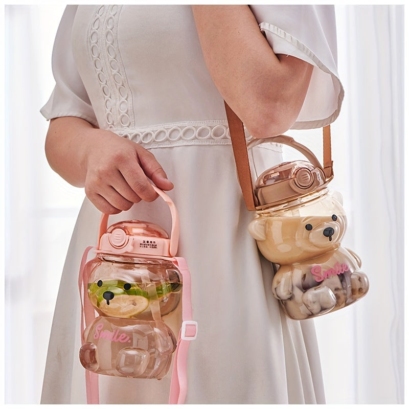 Bouteille d’eau ourson 1000 ml avec paille, étanche, polycarbonate rectangulaire, sans PVC, à laver à la main.