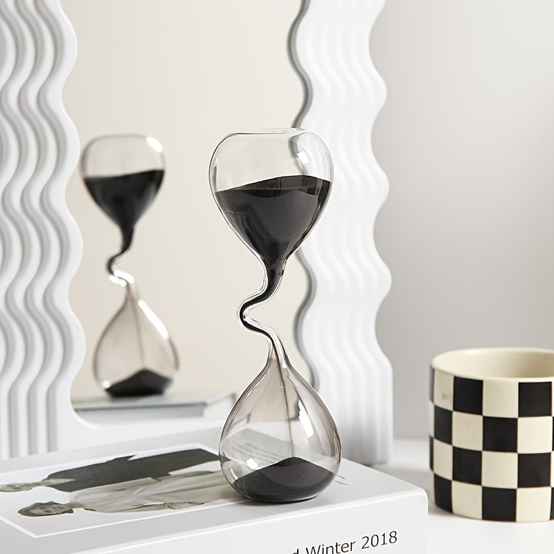 ساعة رملية سوداء بتصميم منحني، إكسسوار ديكور منزلي عصري، ديكور طاولة بسيط، ساعة رملية جمالية، ديكور مكتب عصري قابل للتجميع - مناسب لغرفة المعيشة، غرفة النوم، الدراسة، المكتب - ديكور داخلي وخارجي، بدون كهرباء