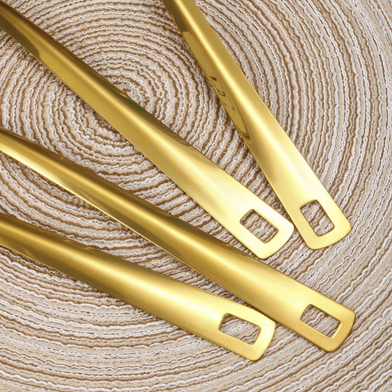 6pcs Korean-Style Stainless Steel Gold-Plated Kitchen Utensil Set: Essential Cooking Ladle, Strainer Spoon, and Frying Spatula for Home Use - Luxurious Golden Soup Spoon, Colander, and Hot Pot Ladle Perfect for Cooking, Buffe