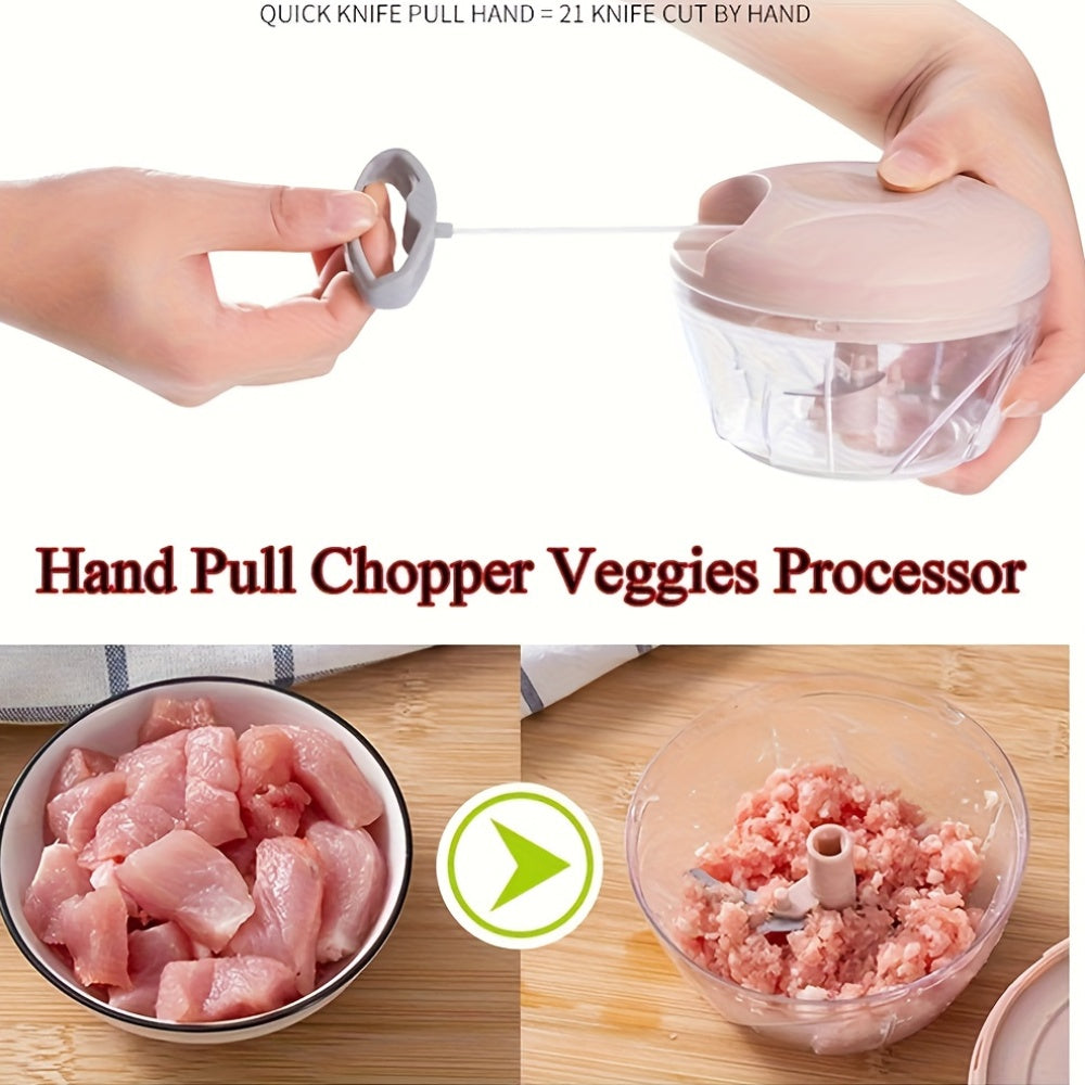 170ml/500ml/900ml Manual Food Chopper, Spice and Herb Grinder - Multifunctional Garlic Press, Vegetable Cutter, and Meat Grinder with Stainless Steel Blades, ABS Plastic Container, Perfect for Quick Garlic Preparation at Home