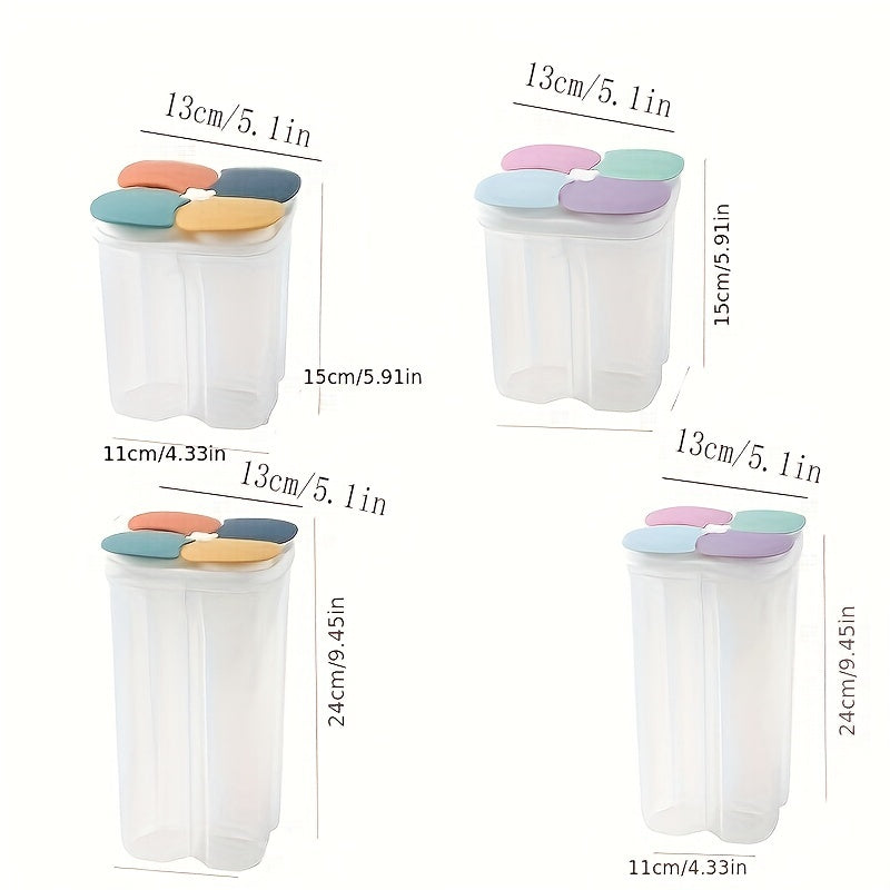 1pc 4 Grids Food Storage Containers With Lids, Clear Airtight Square Food Storage Tank, Multi-grid Moisture-proof Transparent Sealed Fresh-keeping Box, For Cereal, Rice, Pasta, Spice, Tea, Nuts And Beans, Food Jars & Canister