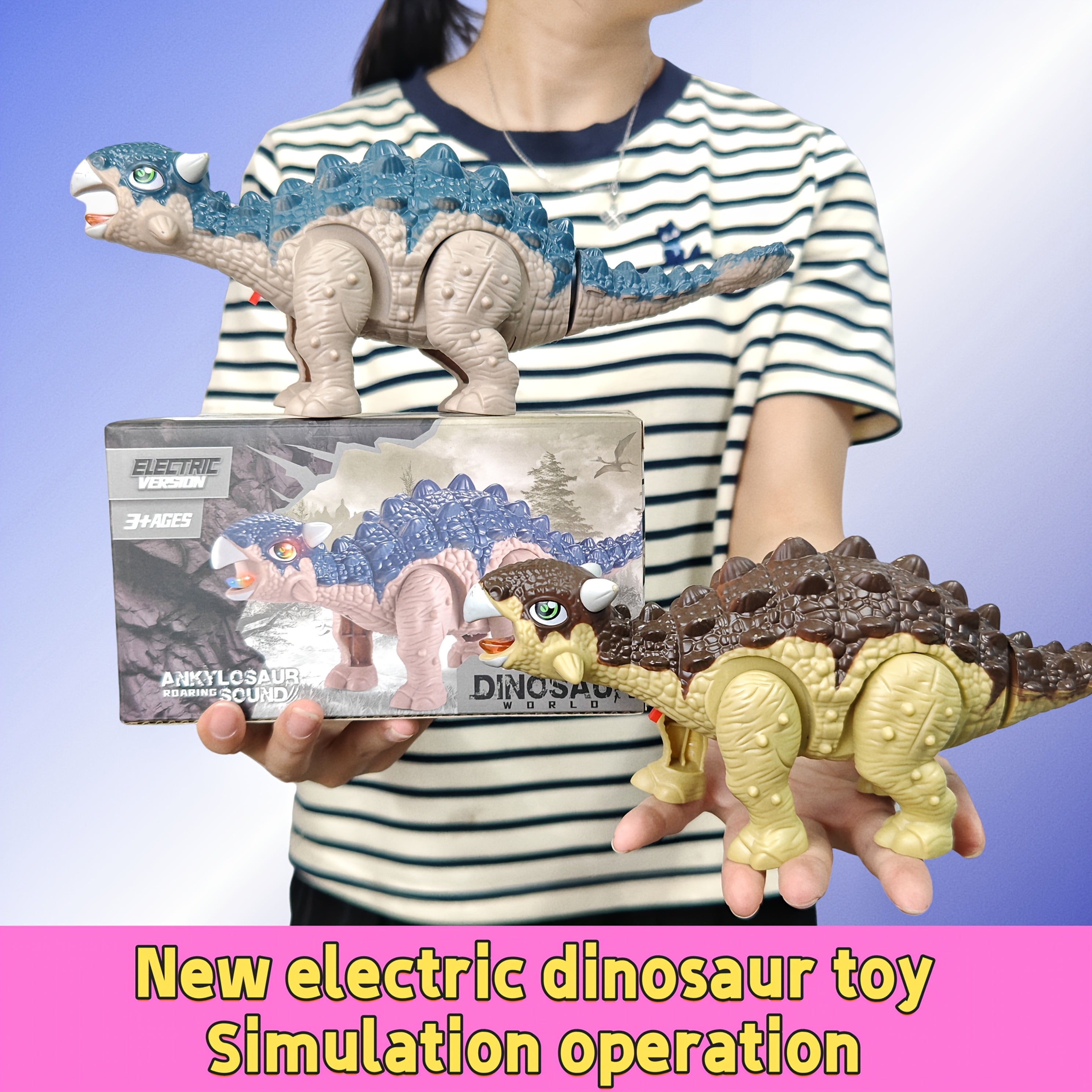 Jouet électrique dinosaure avec queue mobile, sons et lumières, modèles T-Rex, Tricératops, parfait cadeau Halloween, Noël ou anniversaire.