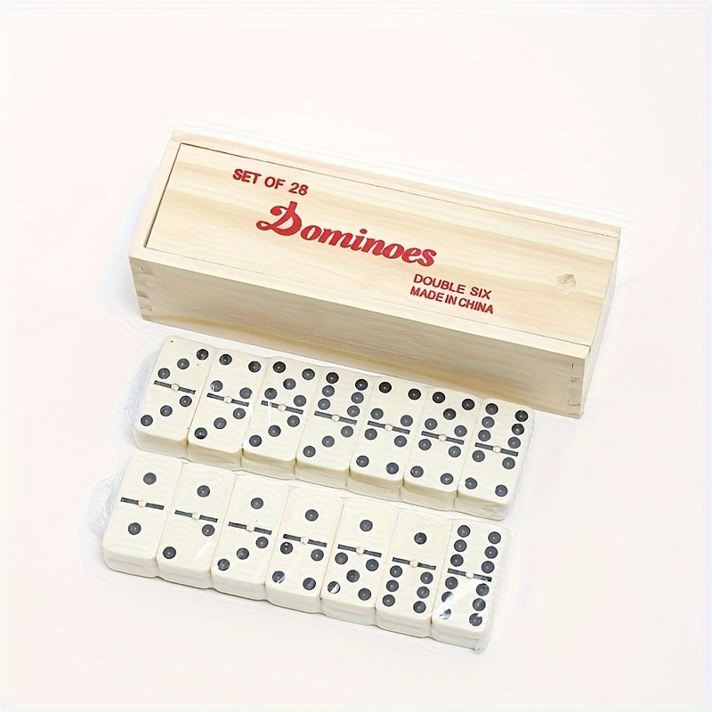 Jeu de dominos adulte, classique double 6, 28 pièces, coffret en bois, pour 2‑4 joueurs, cadeau idéal Noël ou Halloween.