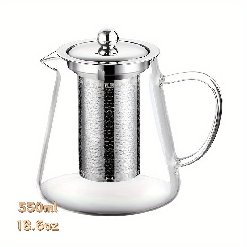 Premium Thick Glass Teapot with Stainless Steel Infuser - Heat-Resistant, Dishwasher Safe for Coffee, Blooming &amp; Loose Leaf Tea