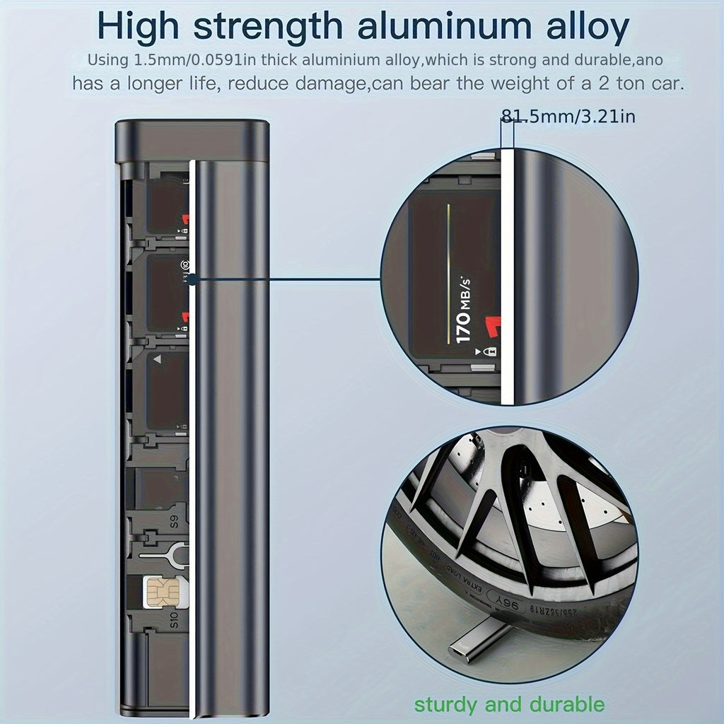 Ultra-Durable Metal Memory Card Holder - Secure Lock Design, Fits 27 Micro SD &amp; 6 SD Cards - Essential Photography Gear Organizer, Shockproof, Storage Solution