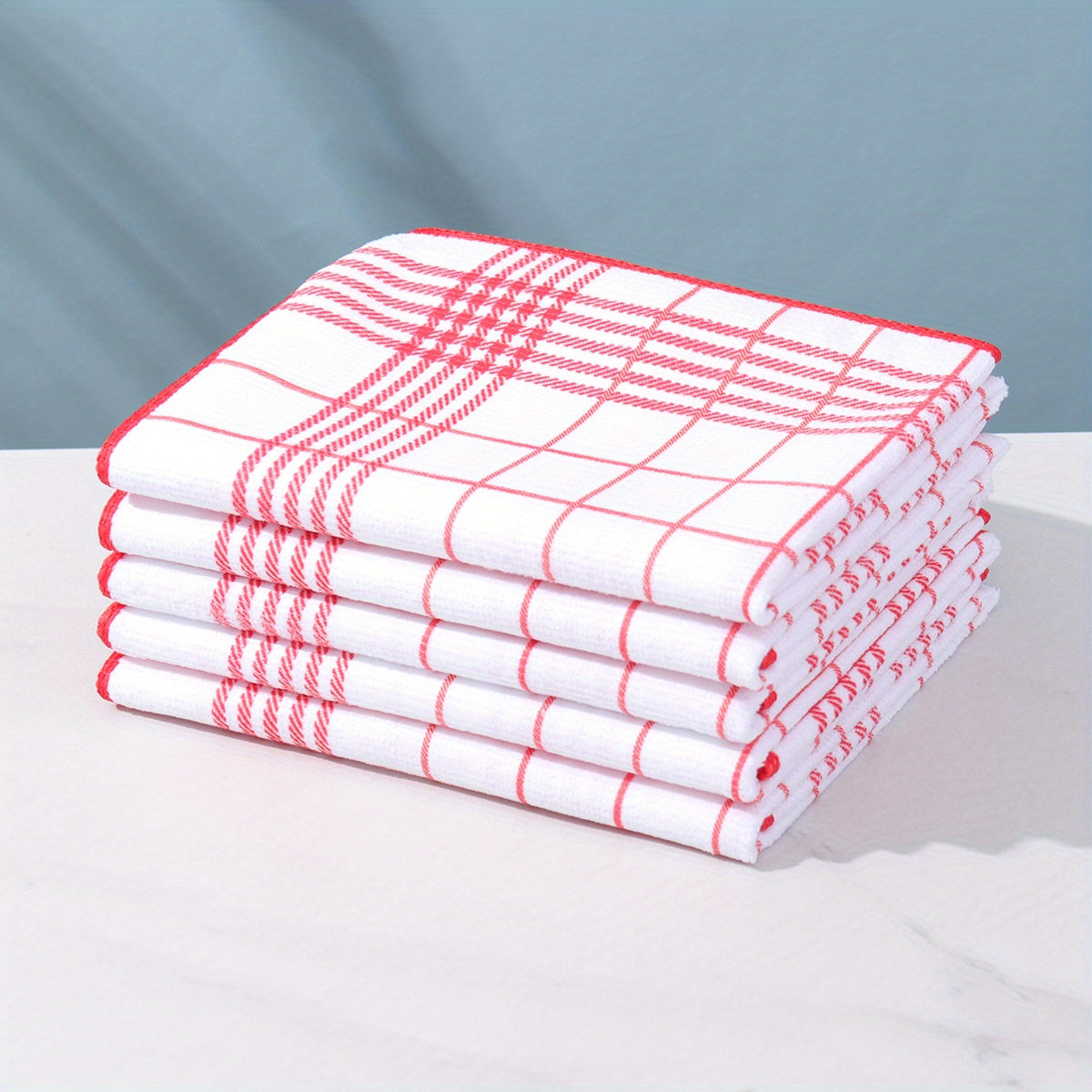 Lot 5/10 torchons absorbants 40x60 cm : séchage rapide, sans peluches, parfaits cuisine et service. Polyester, motifs carreaux.