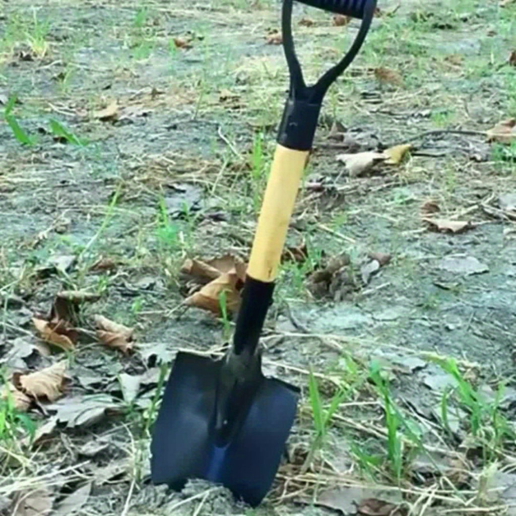 Pelle de jardin compacte, construction métallique robuste, idéale pour jardinage domestique et petits travaux de creusement, usage manuel sans électricité.