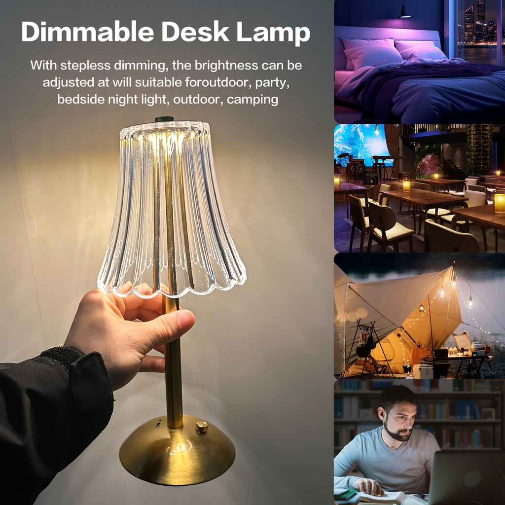 Lampe de table métallique tactile Rechargeable via USB, lumière d’ambiance portable, idéale pour salon, chambre, bureau, bar ou table de chevet.