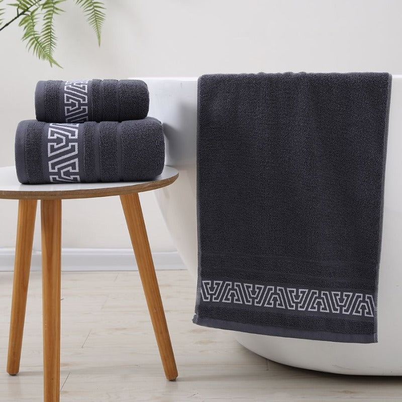 2pcs Large Towels| Heavy Duty| Quick Dry | High Absorbency| Soft Durable Material| Geometric Pattern | Blue Gray White Black| for Adults Spa Hotel Home | Elegant Retro Design| Housewarming Wedding Gift| Hotel Essentials, Spa Ess