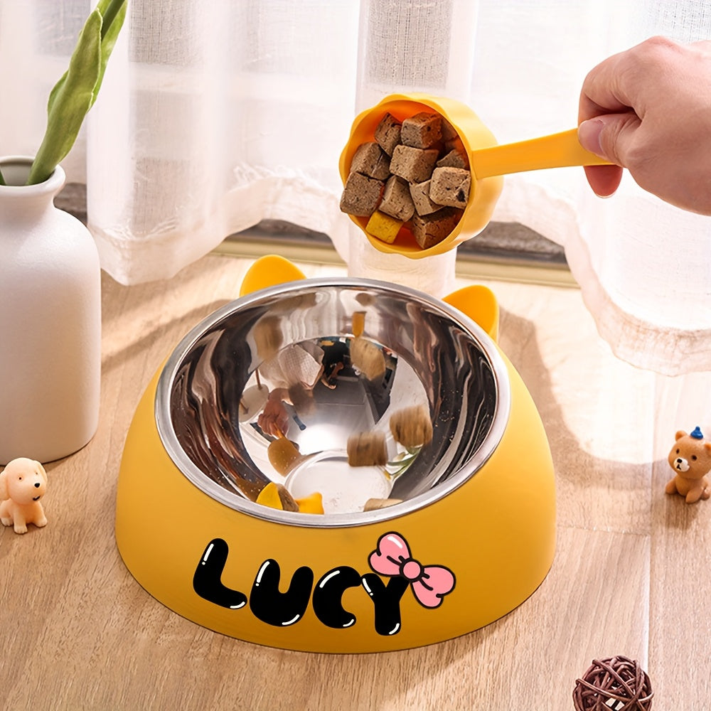 Bol incliné personnalisé en acier inoxydable pour chats et chiens, protège le cou, gravure possible, durable, accessoire repas idéal pour animaux.