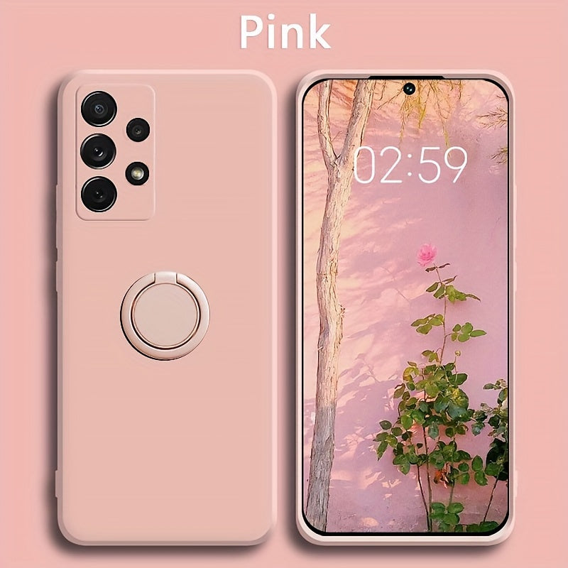 Coque liquide premium pour Samsung, antichoc, avec anneau magnétique intégré, offrant protection renforcée et support pratique pour une utilisation mains libres.