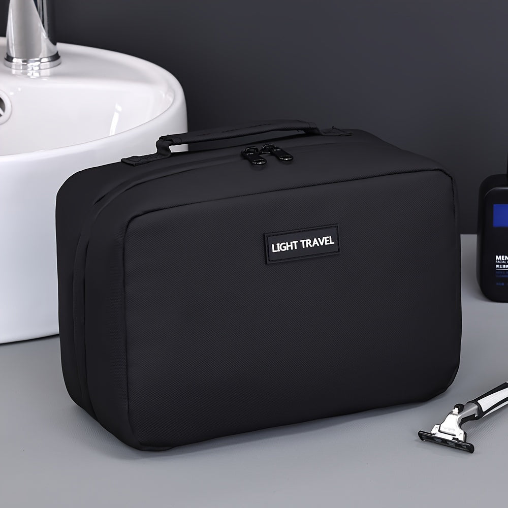 Trousse de toilette légère et étanche, polyester, zippée, portable et lavable en machine, idéale voyage, couleur noire.