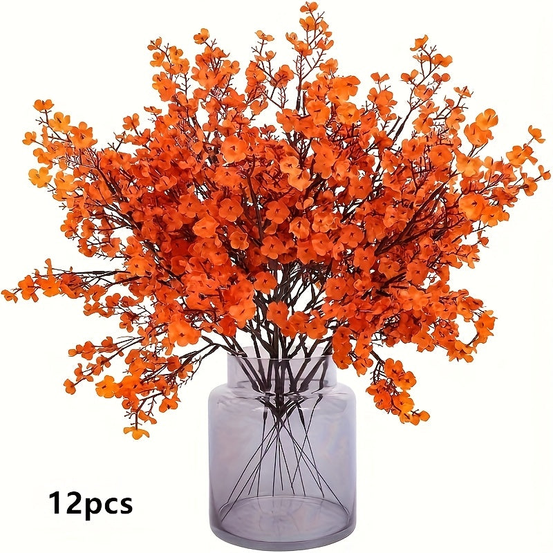 12pcs Vibrant Autumn Orange Artificial Flower Bouquet - Lifelike Fabric Flowers for Home &amp; Kitchen Decor, Perfect for Dining Table Centerpieces, Bedroom Accents &amp; Holiday Celebrations (Weddings, Halloween, Christmas) - No Con