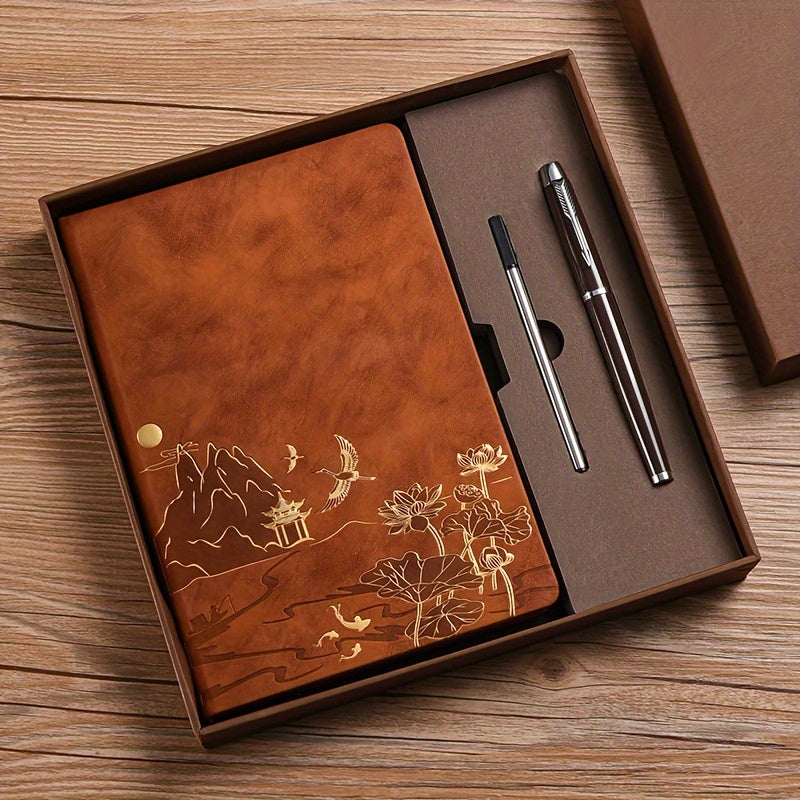 Coffret cadeau carnet A5 (1pc), stylo + recharge, options livre seul ou set. Carnet à couverture PU, 100 pages, idéal pour les réunions et prises de notes.