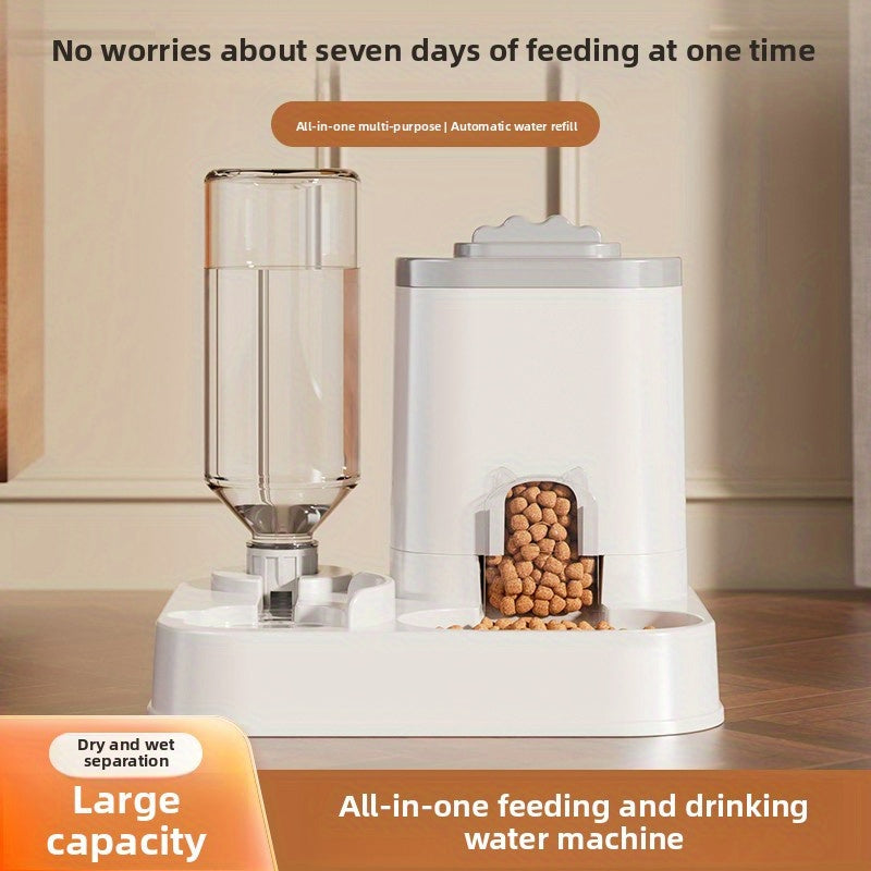 Automatic Cat &amp; Dog Water Dispenser with Integrated Food Basin - 1-10L Capacity, No Batteries Needed, Modern White Design for Easy Cleaning &amp; Hydration - Durable Pet Hydration Solution, Automatic Pet Feeder, Sleek Pet Accesso