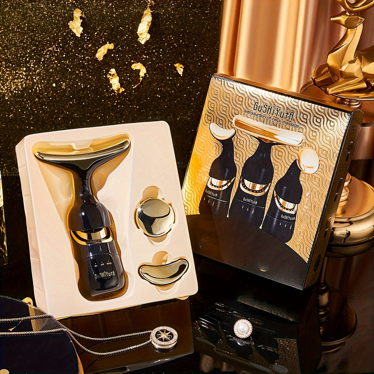 Appareil de massage visage et yeux multifonction GuSHiYuTA, fonctionne avec piles AA 36V, idéal spa maison et soins beauté, cadeau pratique.