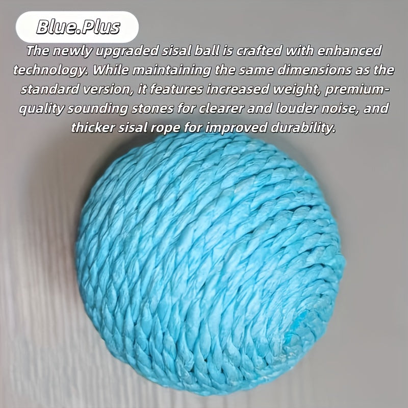 Balle jouet en sisal naturel, durable et résistante, produit un son sans batterie, idéale chats moyens, parfaite jeux intérieurs/extérieur.