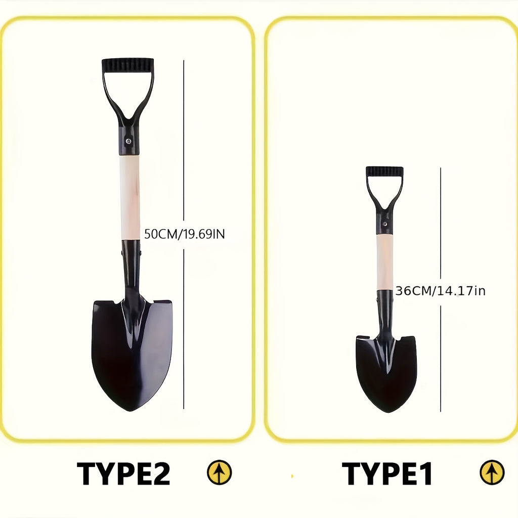 Pelle de jardin compacte, construction métallique robuste, idéale pour jardinage domestique et petits travaux de creusement, usage manuel sans électricité.