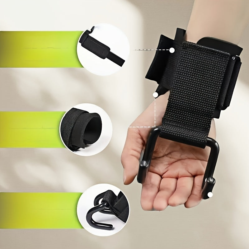 Lot de 2 crochets de levage avec bandes de soutien pour poignets, réglables, idéals pour deadlifts, tractions et haltères, assistance pour tous niveaux.