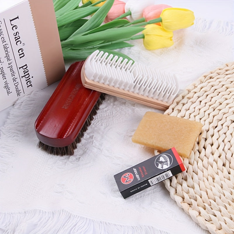 7pcs Variety Shoe Brush Kit - Double-Sided Shoe Polish Applicator &amp; Horse Hair Brushes for Polishing - Nubuck &amp; Suede Brush for Shoes, Soft Leather Cleaning with Microfiber Cloth