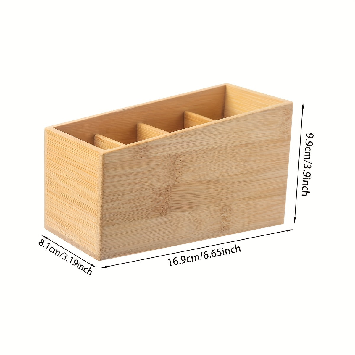 Wooden Remote Control Storage Box with Four Compartments, Suitable for Organizing Remote Controls, Makeup Brushes, And Pens in The Living Room, Bedroom, Or Office.