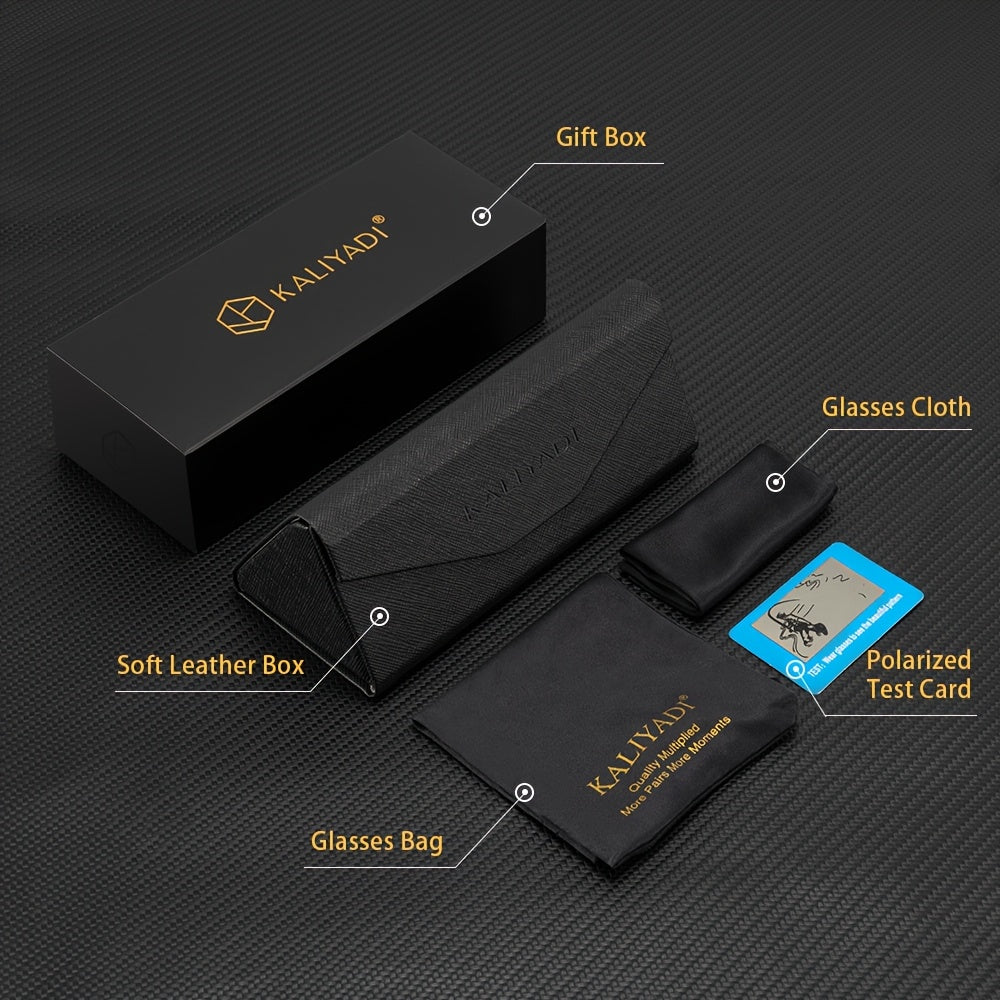 Lunettes de soleil polarisées KALIYADI pour hommes, style classique, avec étui et chiffon, cadeau idéal pour voyages et occasions spéciales.