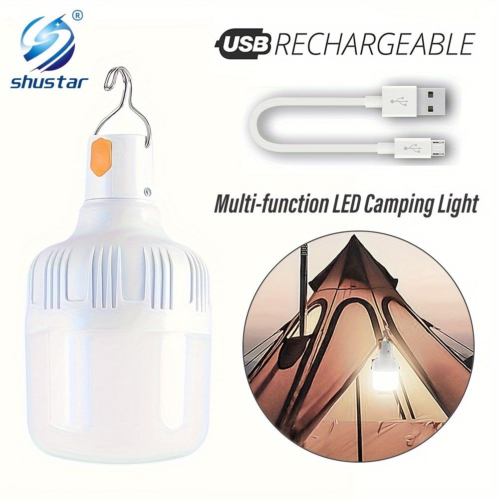 Ampoule LED Rechargeable USB : Portable, haute luminosité, avec crochet, idéale pour camping, aventures, pêche et situations d’urgence.