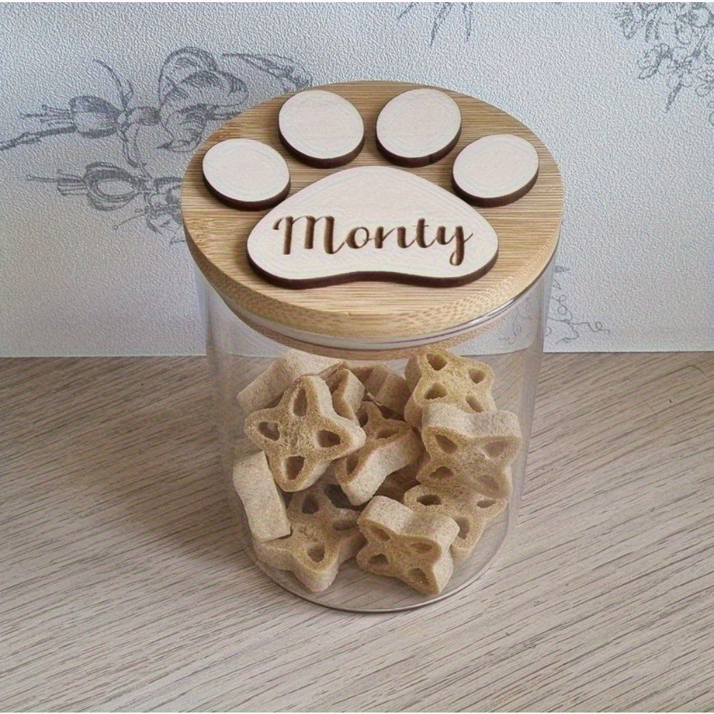 Personalized Glass Dog Treat Storage Jar with Engraved Lid &amp; Paw Prints - Custom Name "Spike'S Treats" - Round Pet Food Container for Dog Treats, Dog Treats for Training, Dog Treats for Training