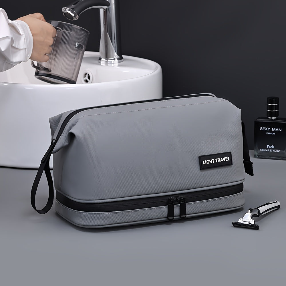 Trousse de toilette élégante, grande capacité, étanche avec séparation humide/sèche, parfaite pour voyages d’affaires et rangement domestique.