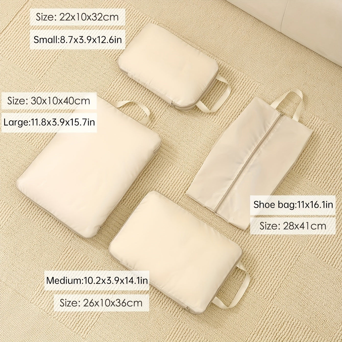 Sacs de rangement de voyage, étanches et portables, pour vêtements, chaussures et articles de toilette, facilitant l’organisation et le packing des bagages.