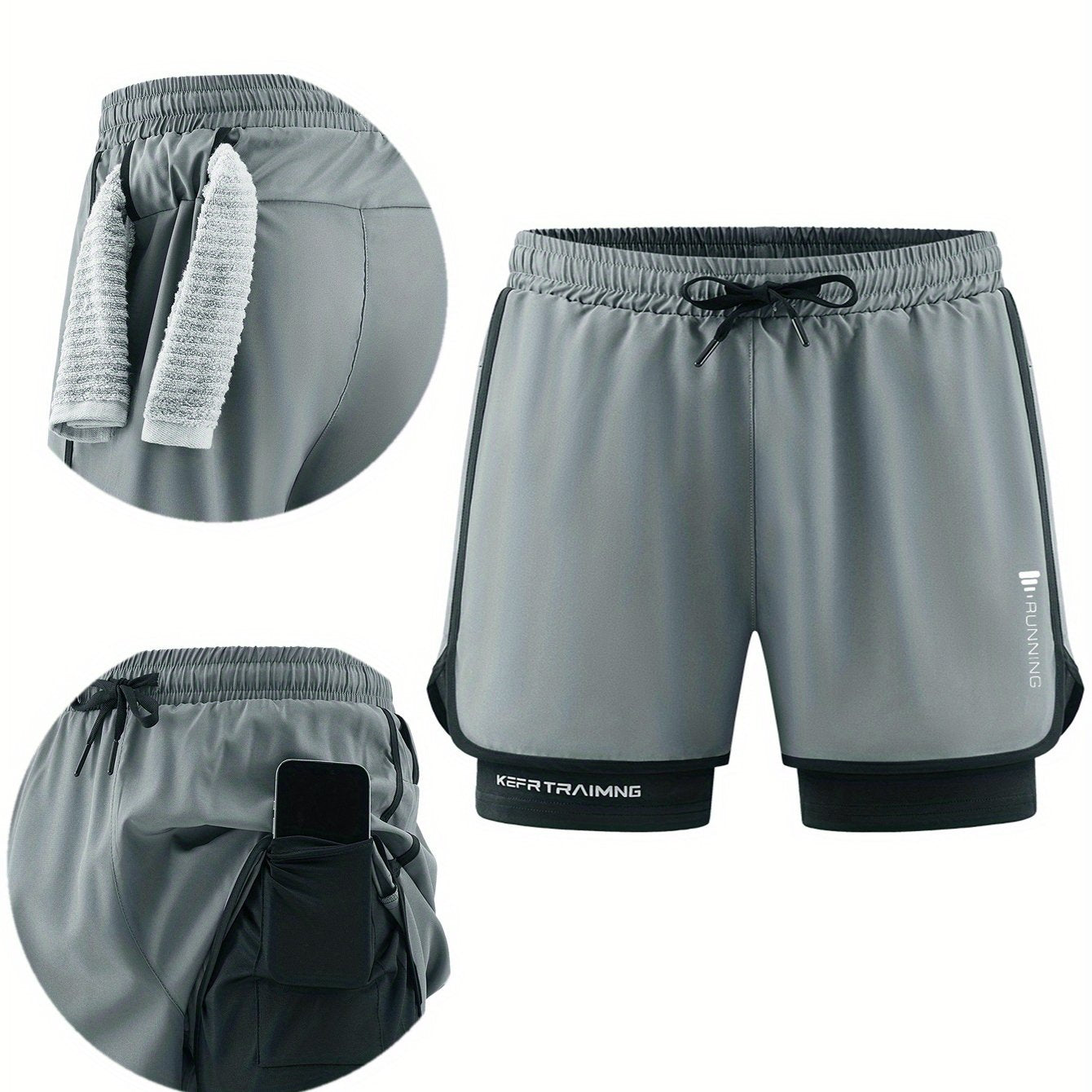 Shorts hommes sports, ¾ longueur, taille élastique avec cordon, poches latérales, tissu respirant et anti-humidité, coupe ample, idéal sport et loisirs.