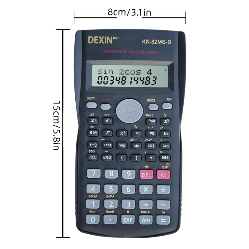 Calculatrice scientifique noire, multifonction, conçue pour étudiants et examens, idéale pour calculs complexes, sans pile, durable et pratique.