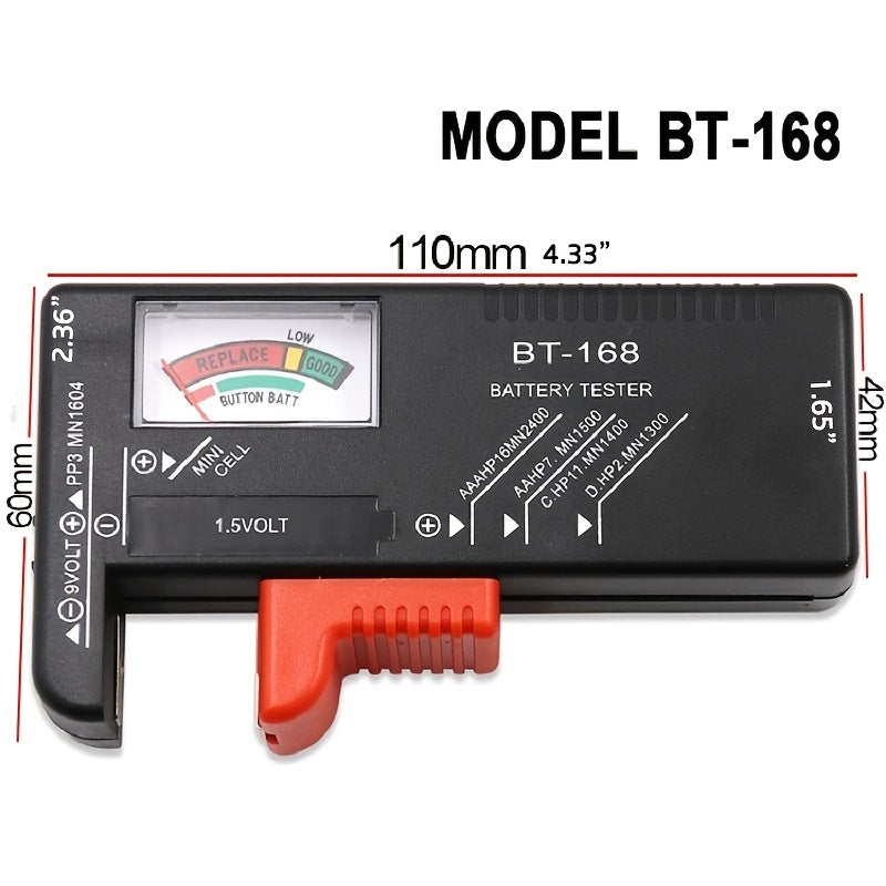 BT-168 Universal Battery Tester - Quickly Check AA/AAA/C/D/9V/1.5V Batteries with Color-Coded Meter Indicators!
