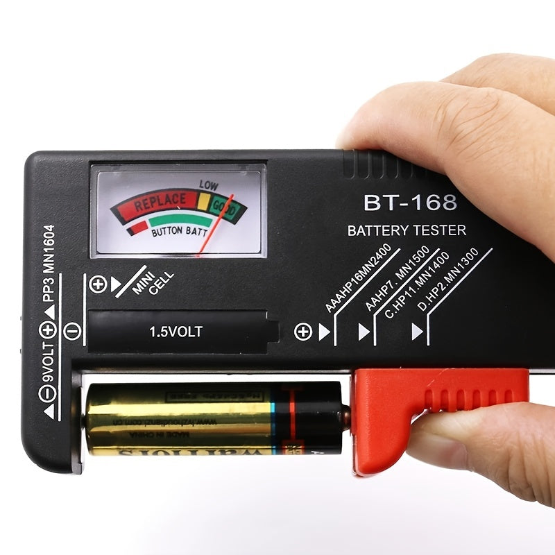 BT-168 Universal Battery Tester - Quickly Check AA/AAA/C/D/9V/1.5V Batteries with Color-Coded Meter Indicators!