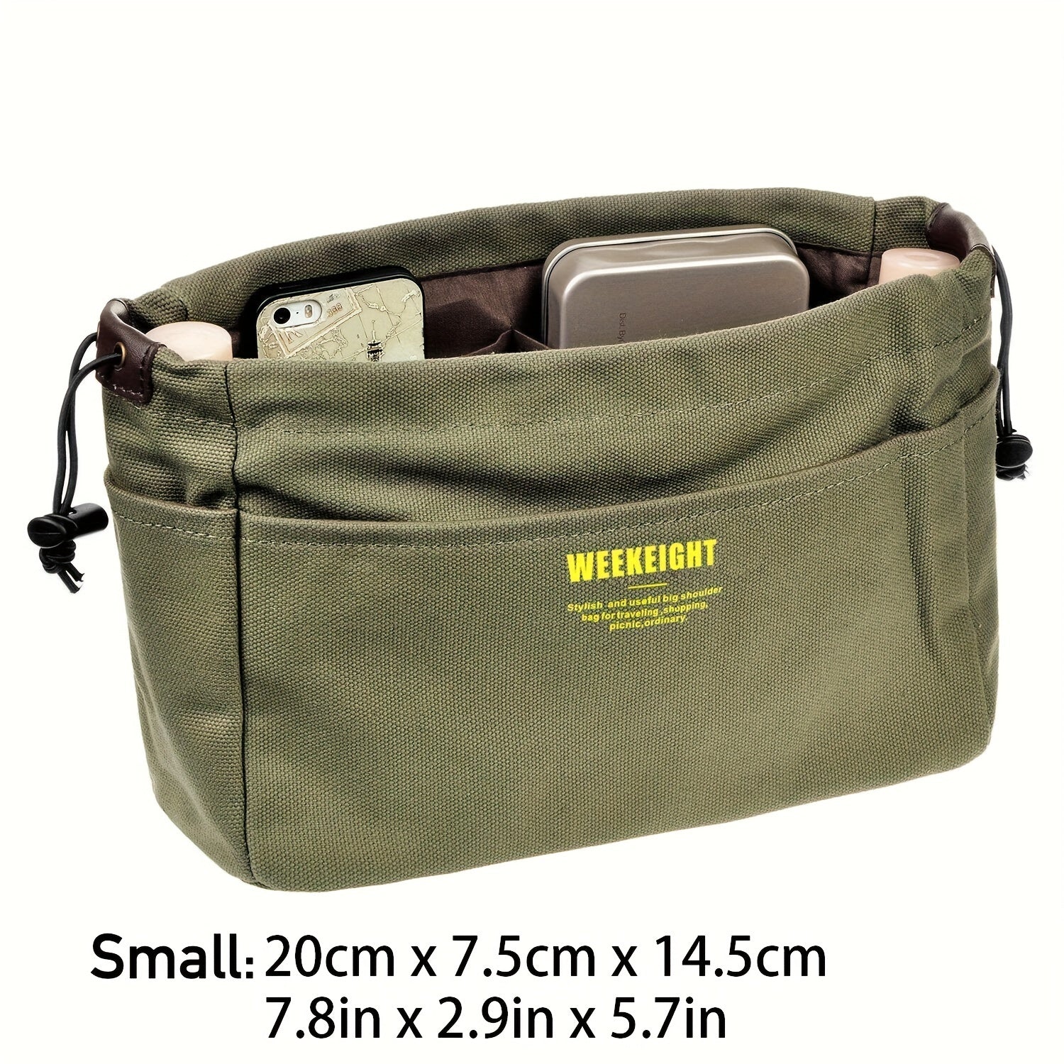 Sac de rangement multi-couches, avec cordon, poches multiples et doublures, léger et portable, grande capacité, idéal pour voyage ou organisation polyvalente.