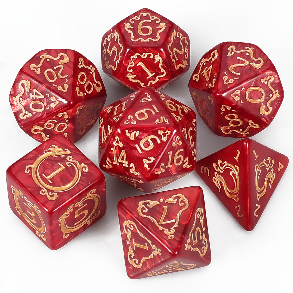 [مفضل لدى العملاء] مجموعة نرد متعدد السطوح فاخرة (7 قطع) مع حقيبة برباط لألعاب الطاولة من نوع الزنزانات والتنينات D&amp;D RPG MTG. مثالية للألعاب، والهالوين، وهدايا عيد الميلاد، ومغامرات تقمص الأدوار الخيالية.