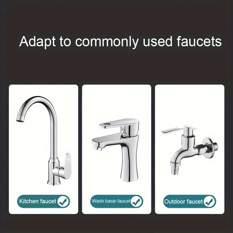 Extension de robinet 360° multifonction : trois modes d’eau, tête rotative, raclage et rinçage. Compatible diamètres 20–24 mm avec adaptateurs inclus.