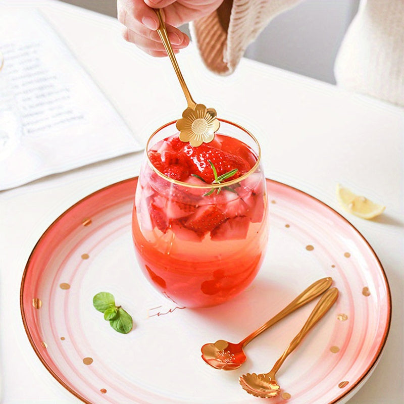 8pcs Flower Spoon Set, Small Teaspoon Coffee Spoon, Cute Ice Cream Dessert Spoon Silvery Golden Stainless Steel Spoon for Coffee Tea.