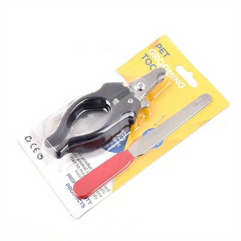 Set de coupe-ongles et lime pour animaux (2 pièces). Poignée antidérapante, acier inoxydable durable, avec protection et mécanisme de verrouillage.