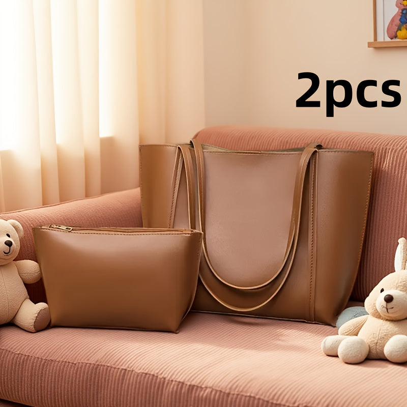 2pcs Women's Large Capacity Tote Bag - Elegant Minimalist Magnetic Closure Design Handbag, Suitable for Office Work and Daily Use in Black/Brown, 2 Styles to Match Different Scenarios, Versatile Handbag, Stylish Handbag, Fashion