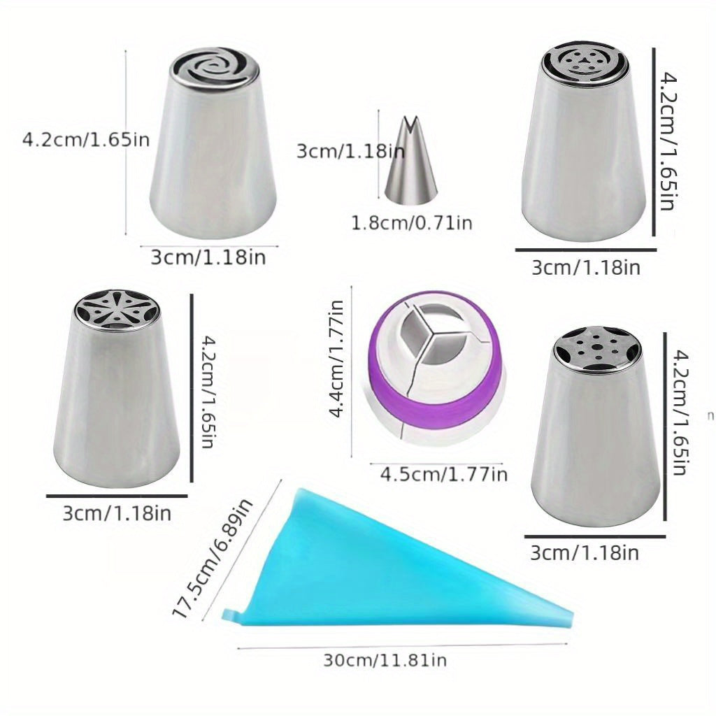 7pcs Stainless Steel Piping Tips Set - Perfect for Cupcakes, Cakes & Cookies - Essential Baking Tools for Home Chefs