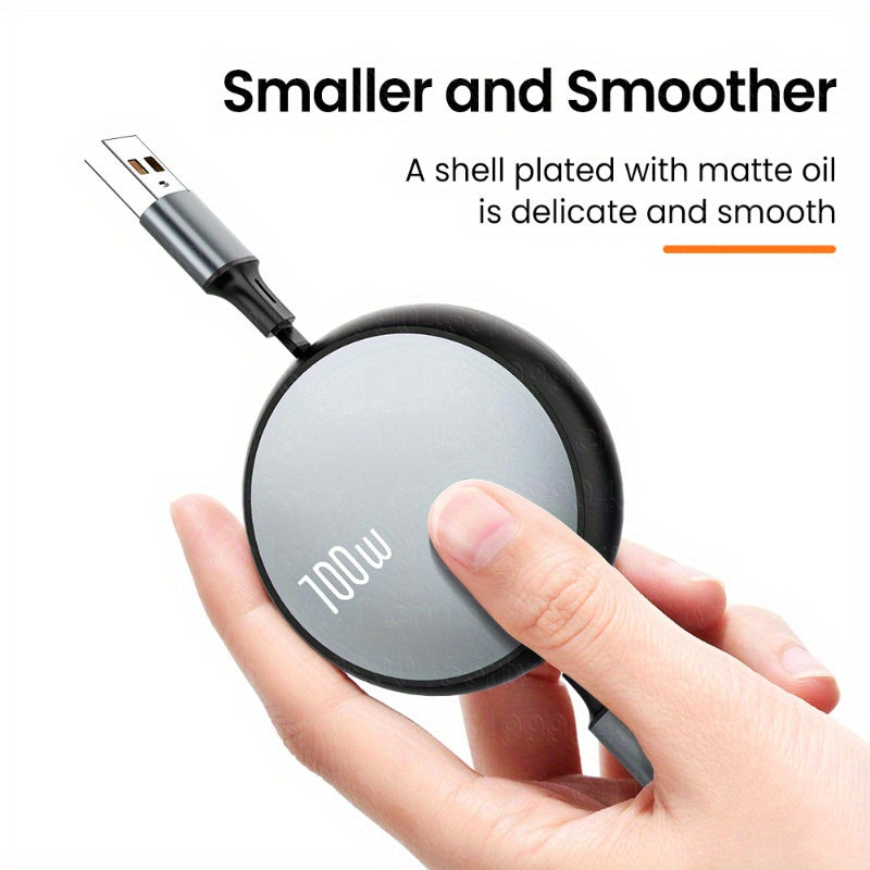 3 in 1 Retractable USB Charging Cable, 6A 100W Fast Charge, USB to Type C/Micro USB Compatible with iPhone 13/14/12/11/X, Huawei, Samsung, Data Sync 480Mbps, USB Powered, ≤36V