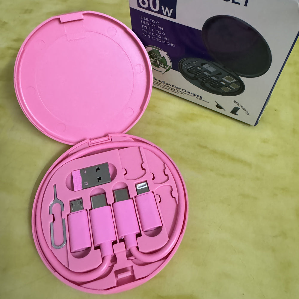 Câble USB-C 5-en-1 60 W, charge rapide, avec adaptateur, convertisseur OTG, cordon données et étui de rangement, compatible tous smartphones.