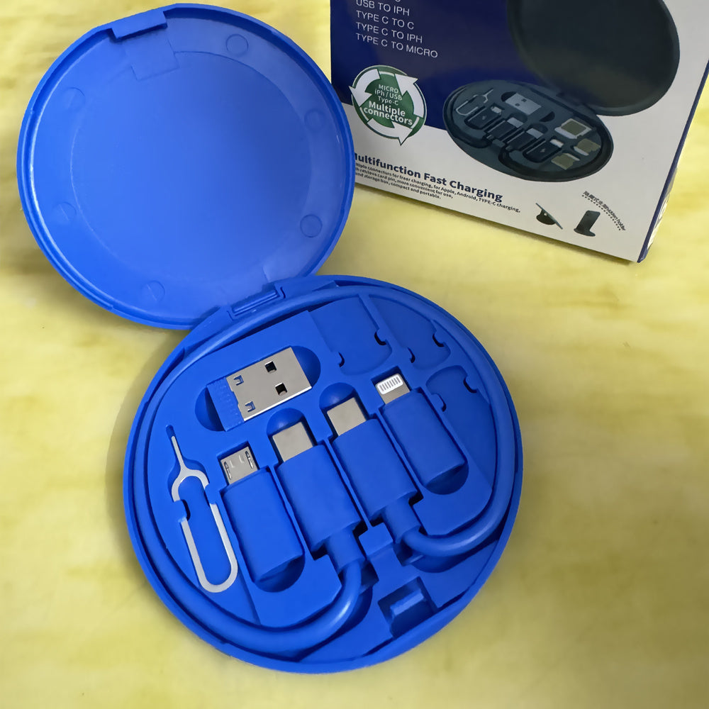 Câble USB-C 5-en-1 60 W, charge rapide, avec adaptateur, convertisseur OTG, cordon données et étui de rangement, compatible tous smartphones.