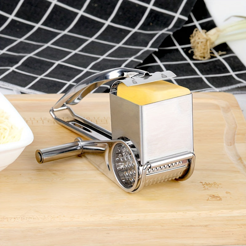 Premium Stainless Steel Cheese Grater - Manual Rotary Shredder with Interchangeable Blades, Durable Metal Kitchen Tool for Effortless Cheese Prep, Ideal for Home &amp; Restaurant Use, Cheese Grater