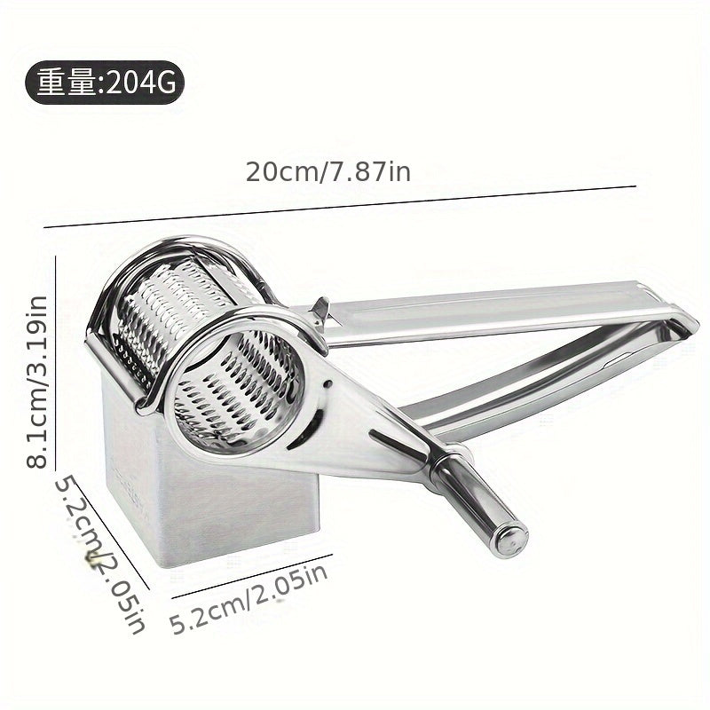 Premium Stainless Steel Cheese Grater - Manual Rotary Shredder with Interchangeable Blades, Durable Metal Kitchen Tool for Effortless Cheese Prep, Ideal for Home &amp; Restaurant Use, Cheese Grater