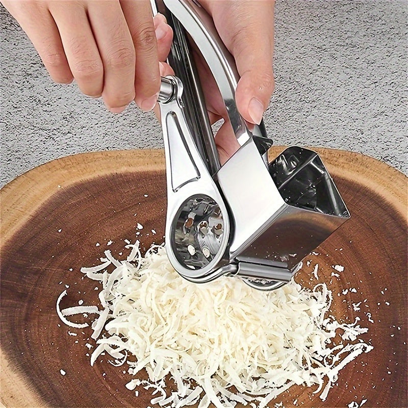 Premium Stainless Steel Cheese Grater - Manual Rotary Shredder with Interchangeable Blades, Durable Metal Kitchen Tool for Effortless Cheese Prep, Ideal for Home &amp; Restaurant Use, Cheese Grater