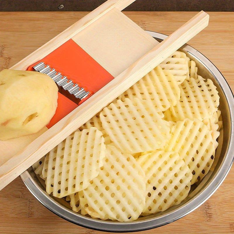 2-in-1 Potato & Vegetable Slicer - Manual Wave Cutter with Flower Design, Durable Plastic Kitchen Gadget for Perfect Ripples and Flowers