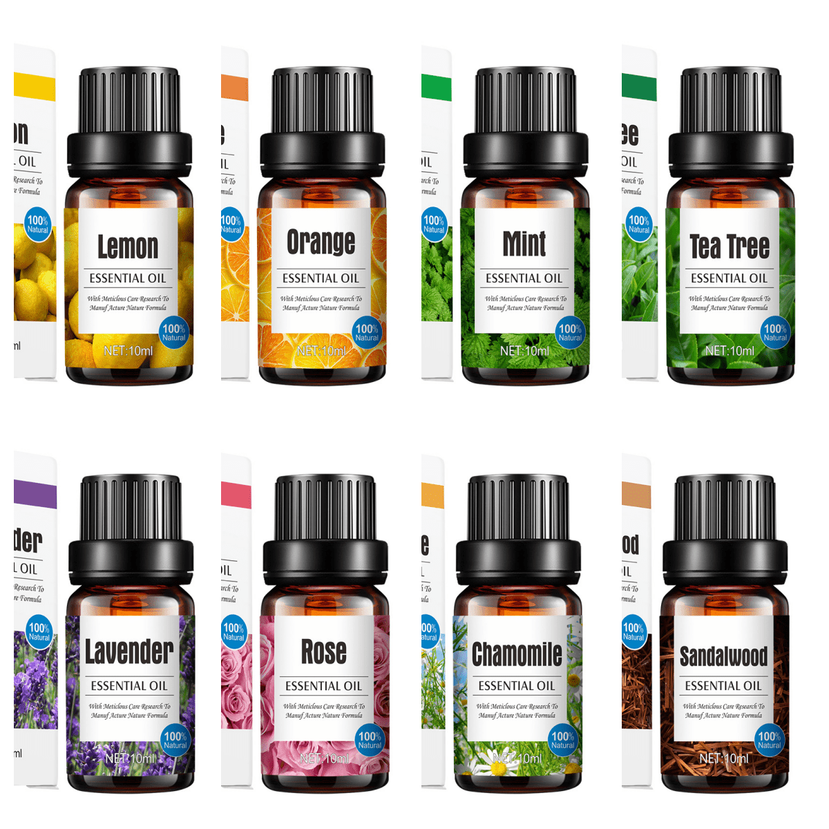 Coffret d’huiles essentielles Lavande, citron, menthe, camomille, mer profonde et rose, parfait pour diffuseurs et humidificateurs, aromathérapie relaxante.